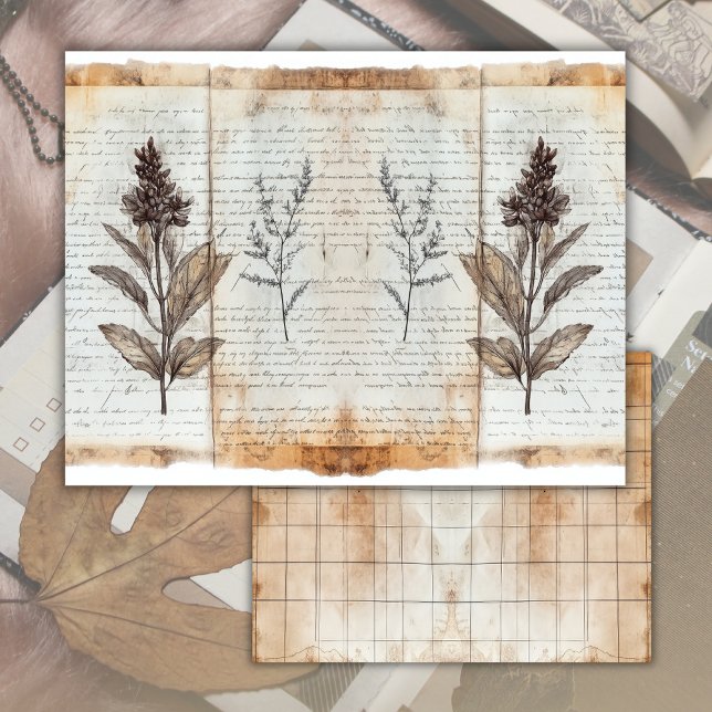 Feuille de papier de journal démodée de botanique  (Créateur téléchargé)