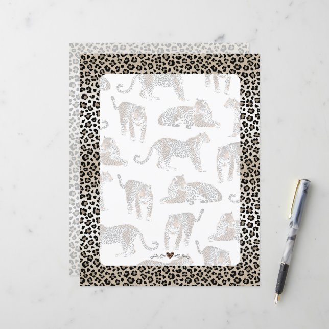 Feuille de papier, Empreinte de léopard, (Devant/Arrière en situation)