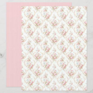 Feuille de papier floral rose Coquette vintage