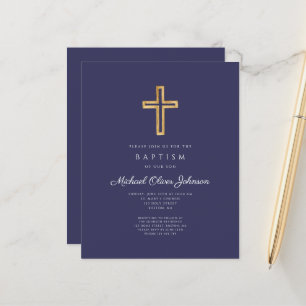 Feuille de papier pour baptême garçon croix bleu m