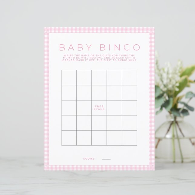 Feuille de papier pour jeu de Bingo rose pour Baby (Debout devant)