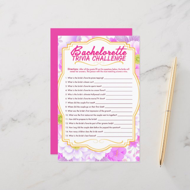 Feuille de papier pour jeu de fête de Bachelorette (Devant/Arrière en situation)