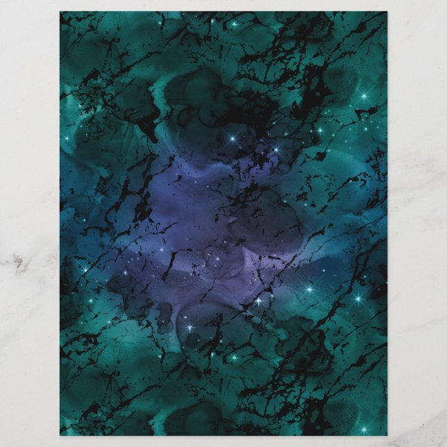 Feuille de papier scrapbook Galaxie Marbre Turquoi (Dos)