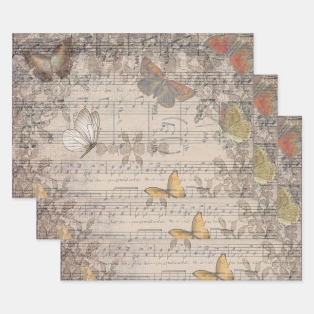 Feuille de papillon vintage Musique dentelle antiq (Lot)