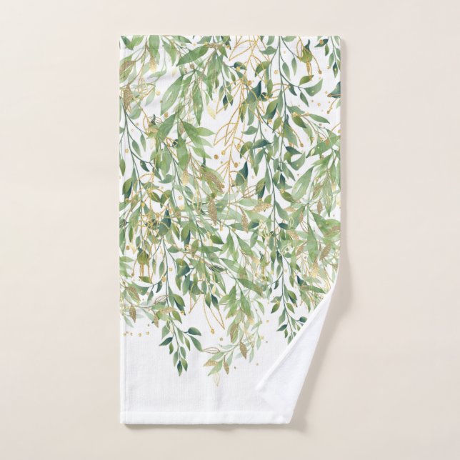 Feuille De Plante décoratifs Or Et Vert (Serviette à main)
