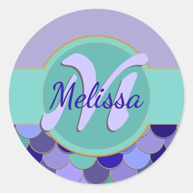 Feuille de sirène de monogramme des autocollants | (Devant)