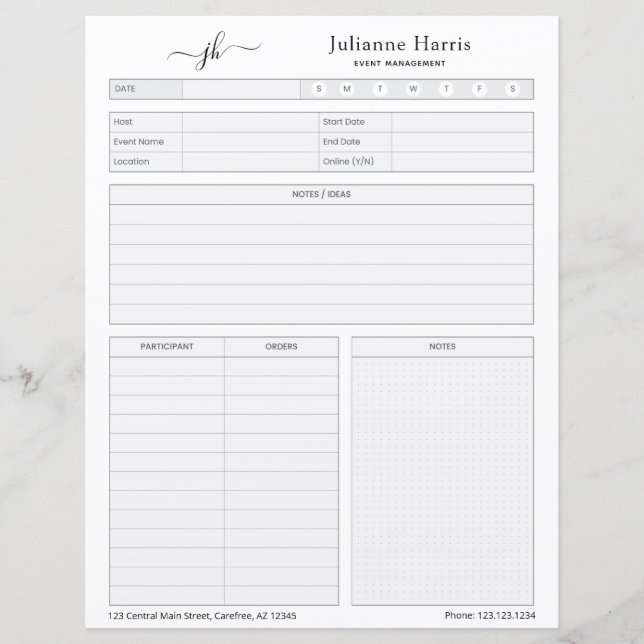 Feuille de travail Planification des événements mé (Devant)