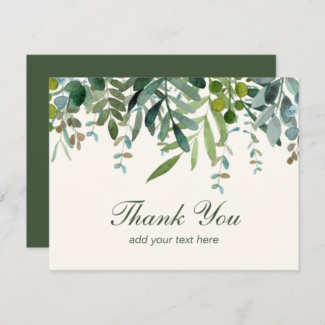 Feuille de verdure à l'aquarelle Merci  (Devant / Derrière)
