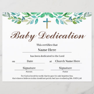 Feuille de verdure Certificat de dédicace pour béb