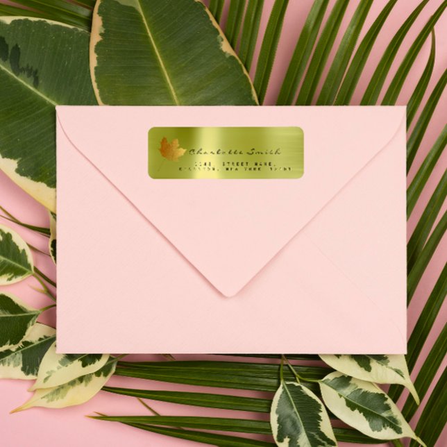Feuille d'érable d'or Linge d'adresse de retour Ét (Golden Maple Leaf Linen Return Address Labels)