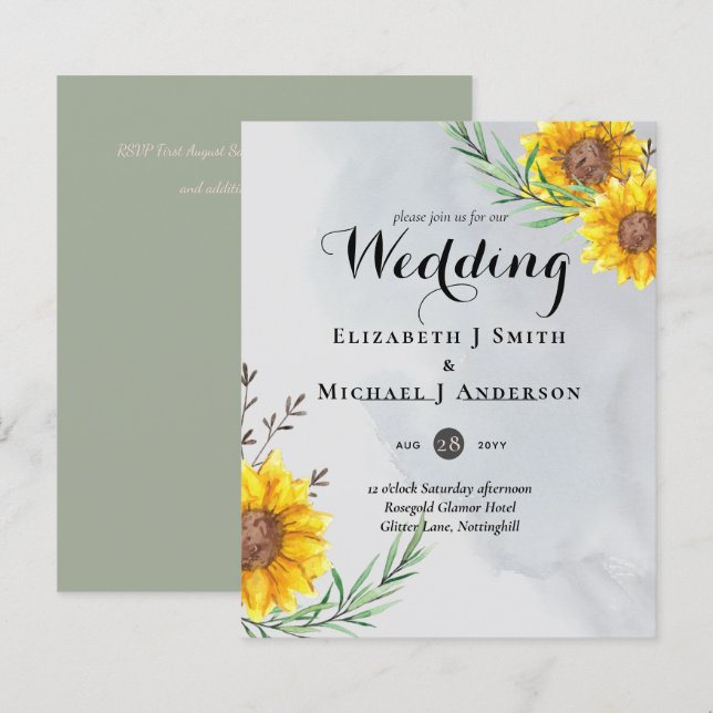 Feuille d'olive tournesols Mariage rustique (Devant / Derrière)