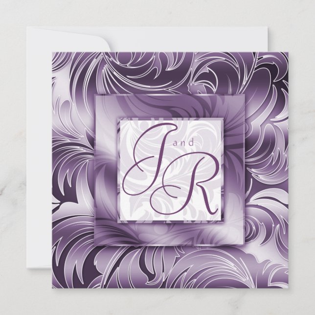 Feuille élégante Silv pourpre floral de faire-part (Devant)