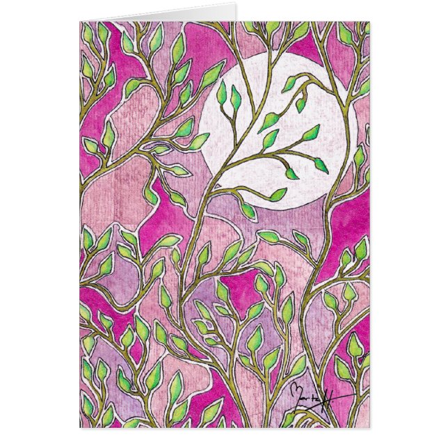 Feuille et lune - aquarelles roses (Devant)