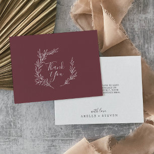 Feuille minimale   Burgundy Flat Carte de remercie