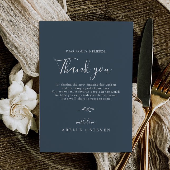 Feuille minimale | Carte de réception Merci bleu a (Minimal Leaf | Slate Blue Thank You Reception Card)