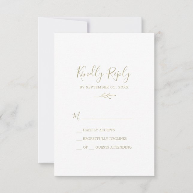 Feuille minimale | Carte Gold Simple RSVP (Devant)