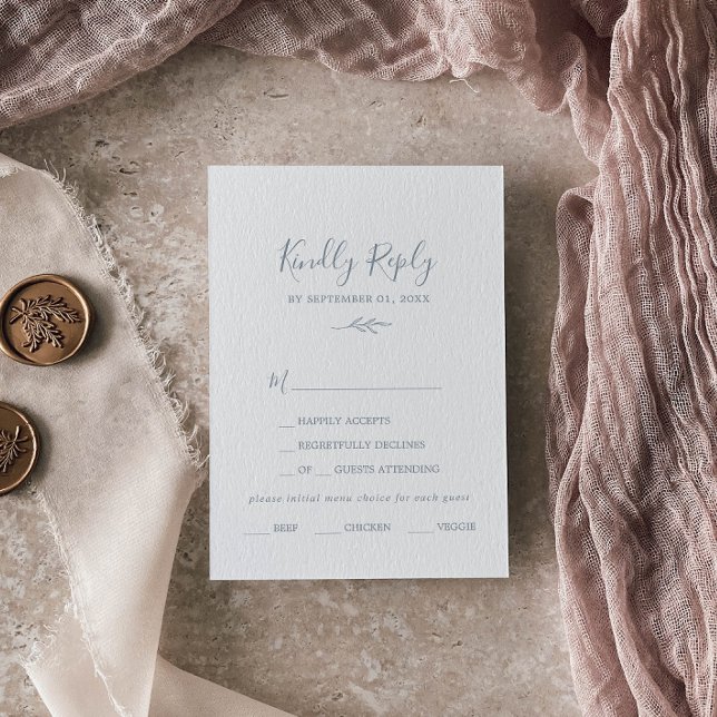 Feuille minimale | Carte RSVP Dusty Blue Menu Choi (Créateur téléchargé)
