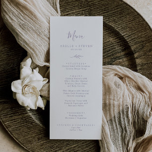Feuille minimale   Dusty Purple Menu Dîner Mariage