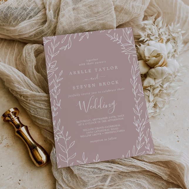 Feuille minimale | Dusty Rose Faire-part de mariag (Créateur téléchargé)