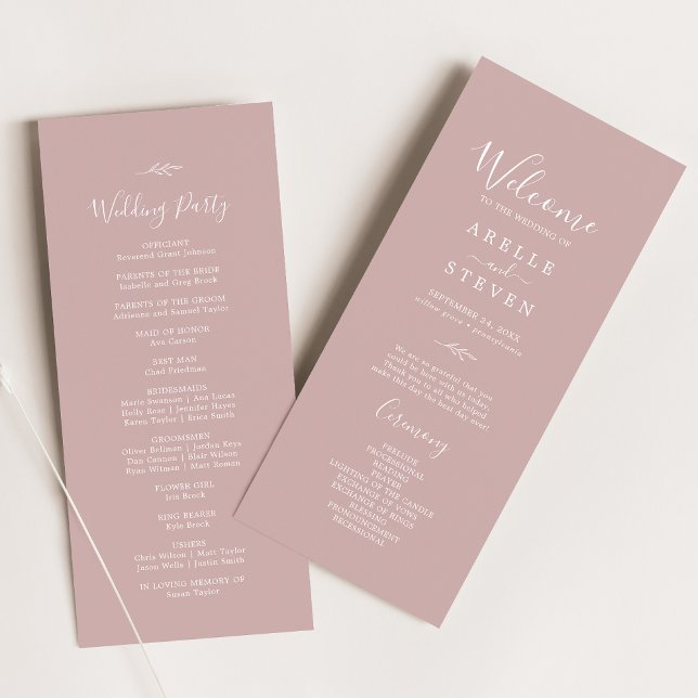 Feuille minimale | Dusty Rose Wedding Programme (Créateur téléchargé)