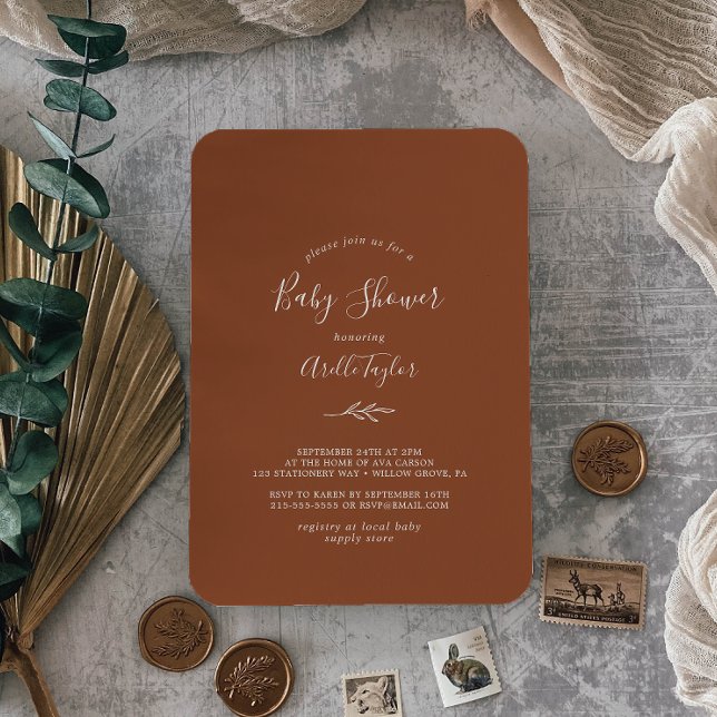 Feuille minimale | Invitation Baby shower en terre (Créateur téléchargé)