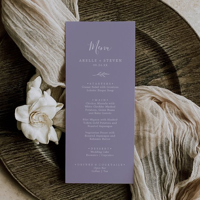 Feuille minimale | Lavender Mariage Dinner Menu (Créateur téléchargé)