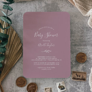 Feuille minimale   Mauve Baby shower Invitation