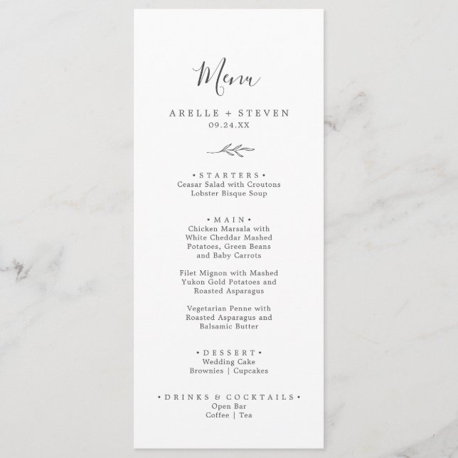 Feuille minimale | Menu Dîner Mariage gris foncé (Devant)