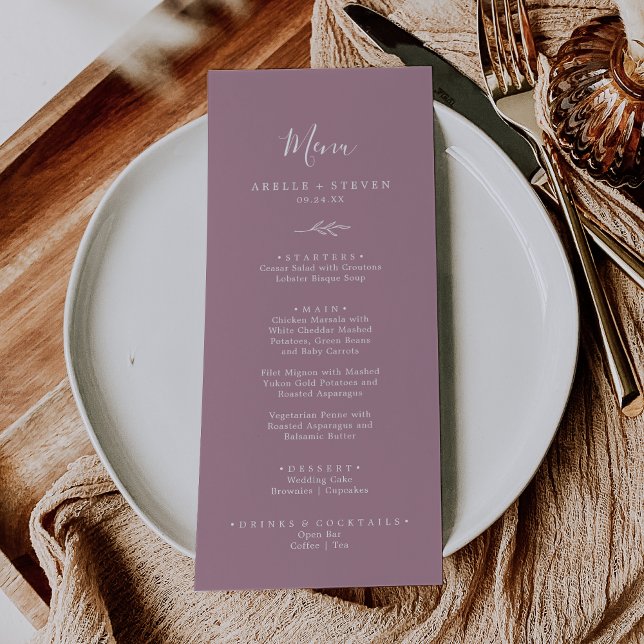 Feuille minimale | Menu du dîner Mariage Mauve (Créateur téléchargé)