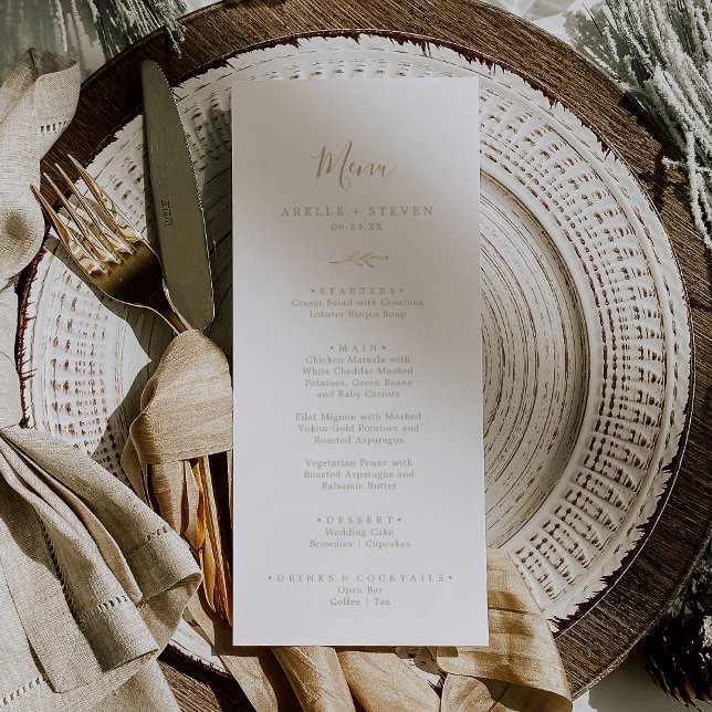 Feuille minimale | Menu Mariage Gold Dinner Menu (Créateur téléchargé)