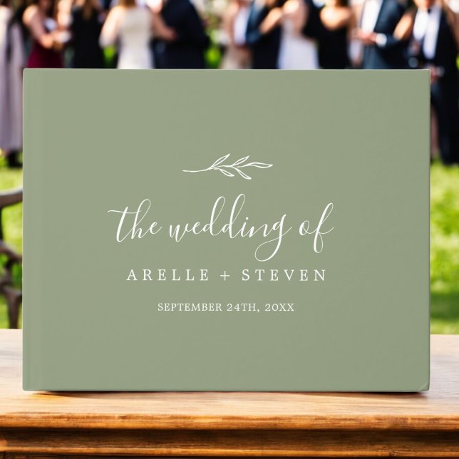Feuille minimale | Pages vierges Sage Livre d'invi (Minimal Leaf | Sage Blank Pages Wedding Guest Book)