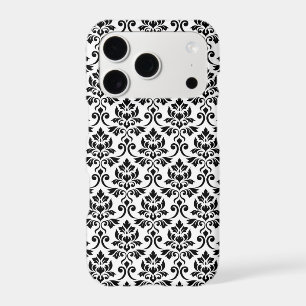 Feuille motif damas noir sur blanc