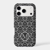 Feuille Motif Damask Noir sur Gris (Personnalisé)