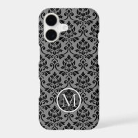 Feuille Motif Damask Noir sur Gris (Personnalisé)