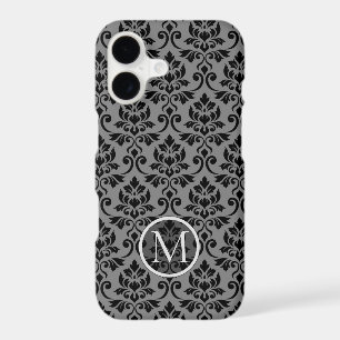 Feuille Motif Damask Noir sur Gris (Personnalisé)