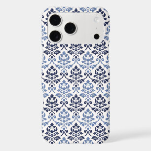 Feuille motif damassé bleus sur crème