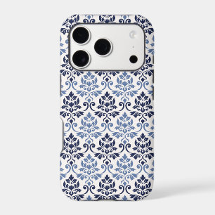 Feuille motif damassé bleus sur crème