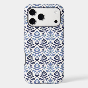 Feuille motif damassé Bleus sur Crème