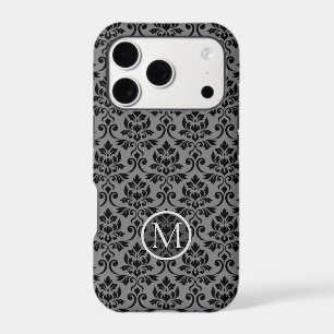 Feuille Motif Damassé Noir sur Gris (Personnalisé)