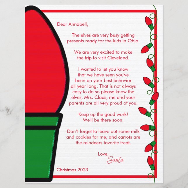 Feuille papier lettre père Noël & Mme Claus (Devant)