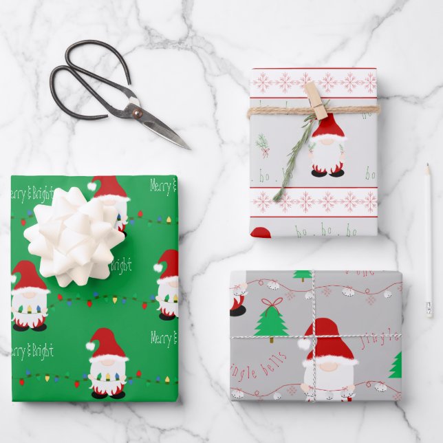 Feuille plat père Noël Gnome Wrapper Paper Set de  (Recto)