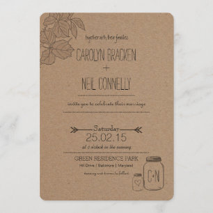 Feuille russe Mason Jar Faire-part de mariage car