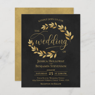 Feuille rustique Noir & Or BUDGET Mariage Inviter