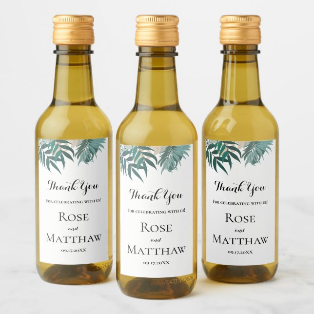 Feuille tropical Mariage de Merci Mini Étiquette d (Bouteilles)
