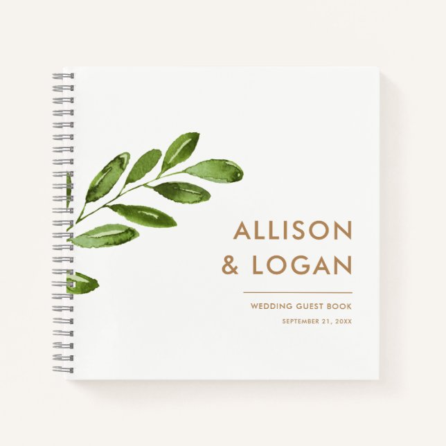 Feuille verdoyant couronne moderne Mariage livre d (Devant)