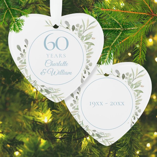 Feuilles Aquarelle Douce 60e Anniversaire (Watercolor Greenery 60th Wedding Anniversary Ornament)