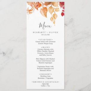 Feuilles automnales Menu Mariage blanc et bourgu