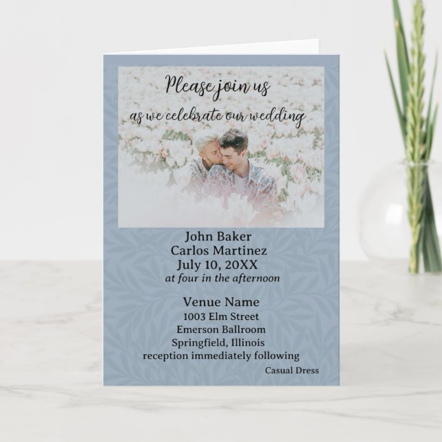 Feuilles bleues poussiéreuses repliées Invitation (Devant)