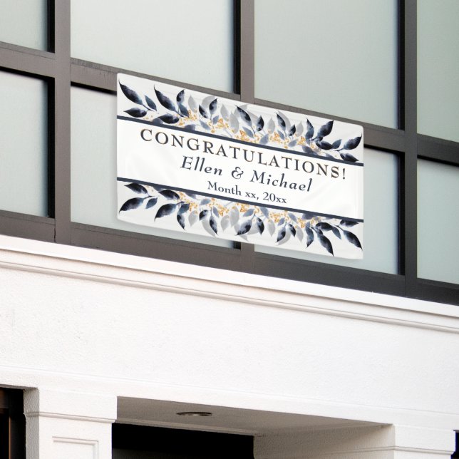Feuilles bleus avec or, bannière Mariage (Bâtiment extérieur)
