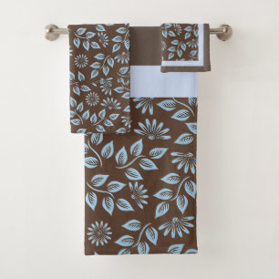 Feuilles bleus tendance sur Brown / Monogramme